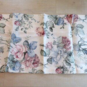 Vintage Burlington Floral Tapestry Valance Pink Blue Roses 17"x 69" Made in USA